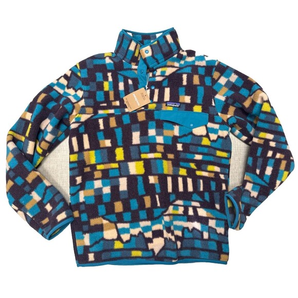 Patagonia Lightweight Synchilla Snap T Fleece Fitz Roy Patchwork Belay Blue S - Picture 1 of 8